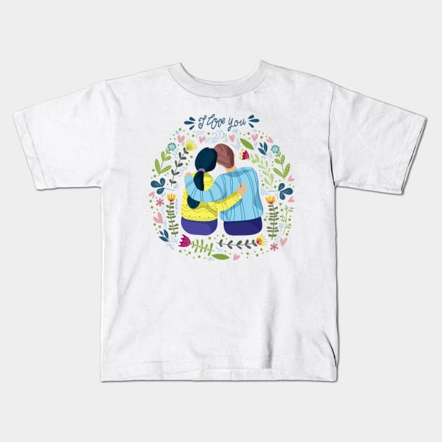 couple floral I love you Kids T-Shirt by Mako Design 